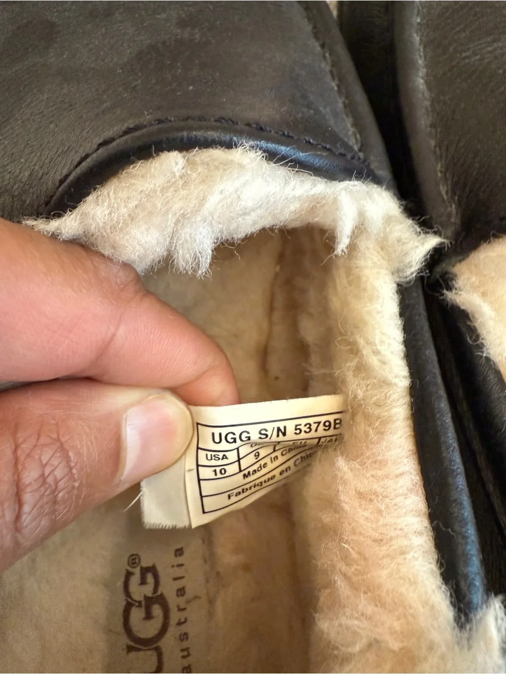 UGG Men's Black Leather Shearling-Lined Slip-Ons